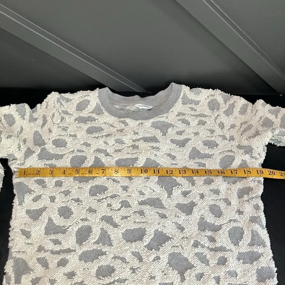Club Monaco Textured Sweatshirt Women's Small Gray Cream Merino Wool Trim